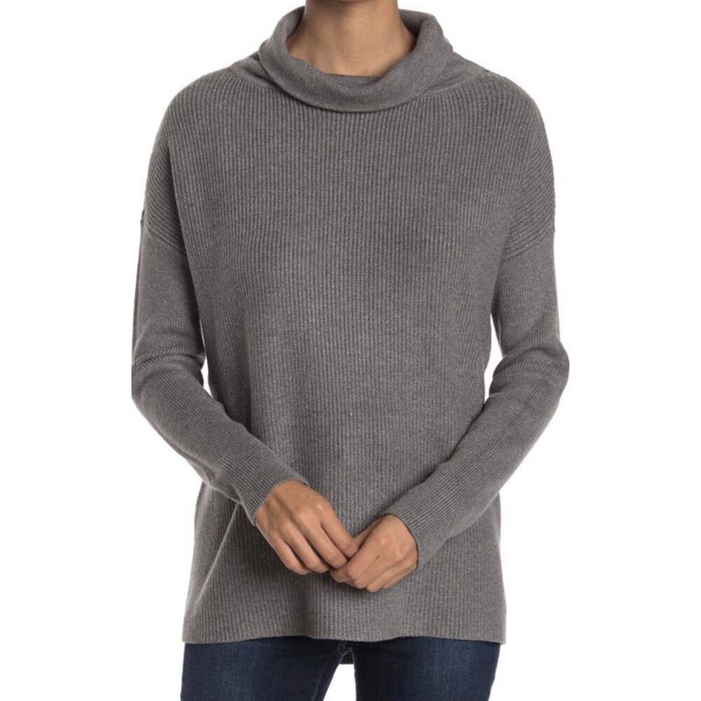 DEVOTION BY CYRUS Cowlneck Ribbed Tunic Sweater dark gray tunic Smal A003022